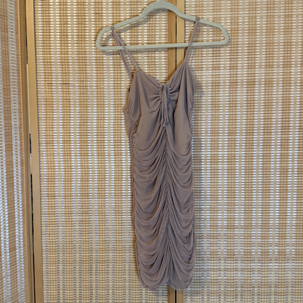 Inspired Hearts Mauve Mesh Ruched Bodycon Mini Dress XL Sleeveless Cocktail‎